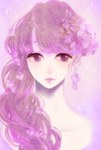 Rating: s Tags: Female, Monochrome, Flower, Pink, Jewelry, Open Mouth, Earrings, Original, Hair Flower, Pixiv, Solo, Portrait, Body Piercing, Violet (flower), Looking To Side, 392 (Artist)