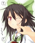 Rating: s Tags: Female, Wings, Long Hair, Touhou, Wink, Bows (Fashion), Black Wings, Reiuji Utsuho, ZUN, Solo, Poking, Efe